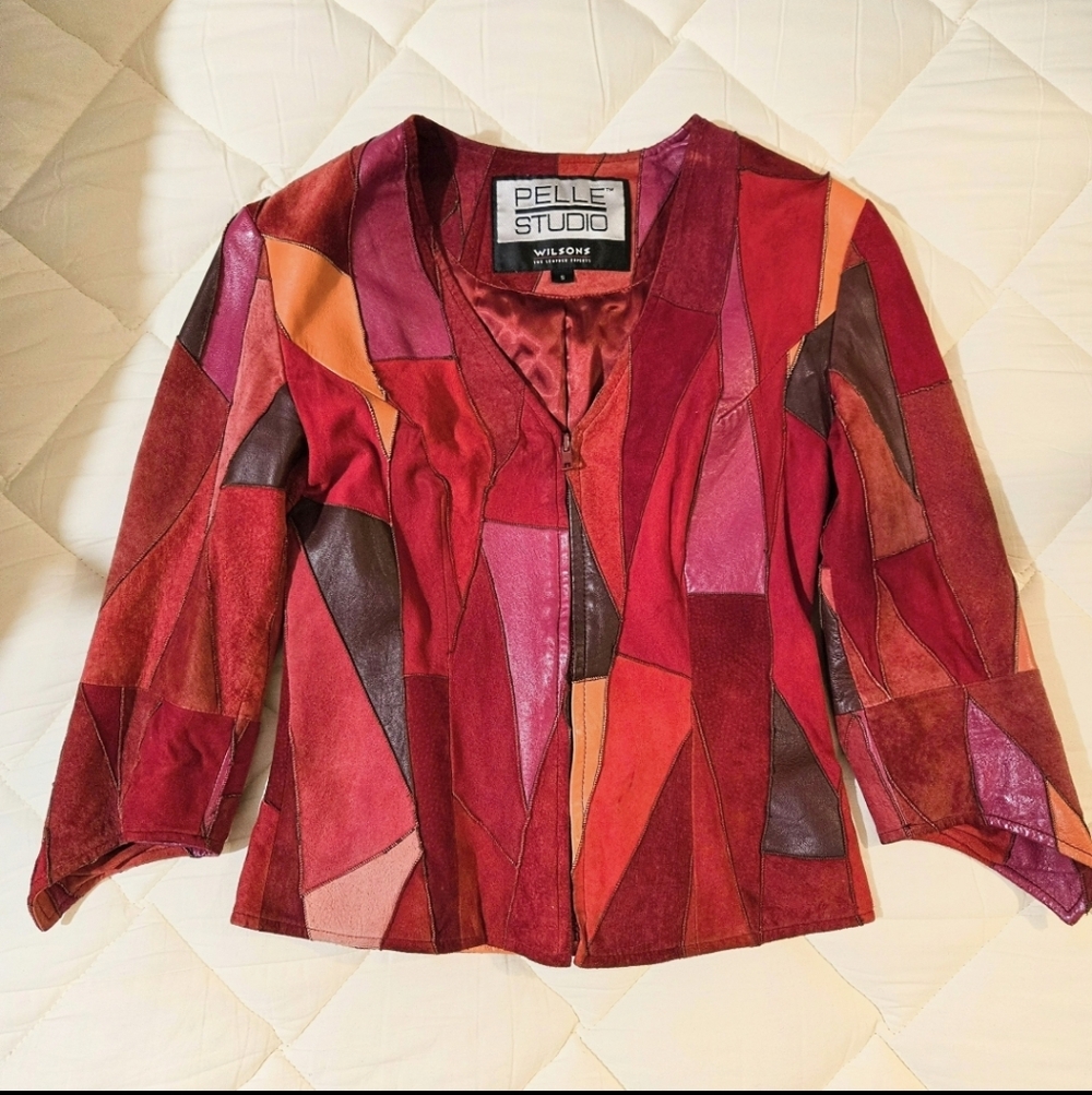 Leather Patchwork Jacket With Vibrant Color Accen… - image 3
